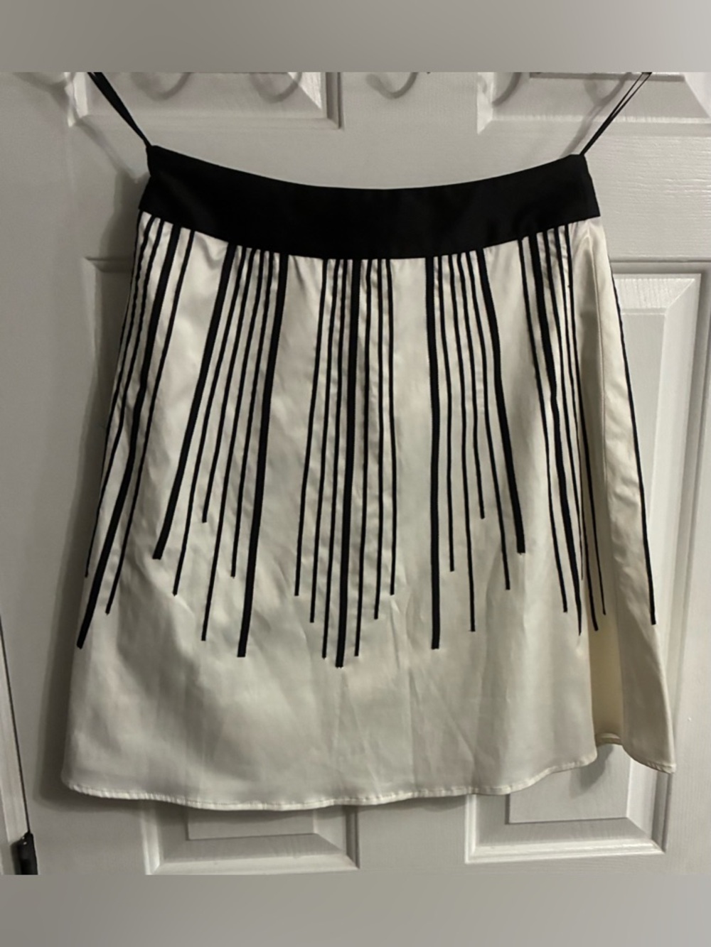 White Skater Skirt with Black Waistband and Stripe Detail
